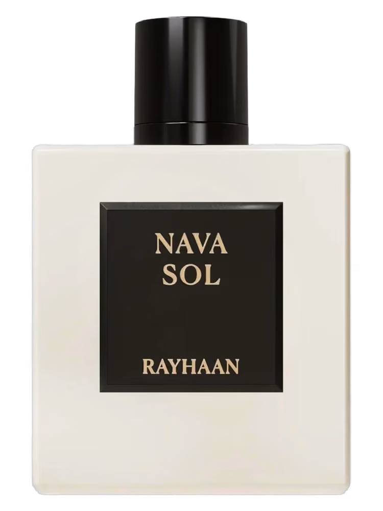 Rayhaan Nava Sol Eau de Parfum, frasco y caja