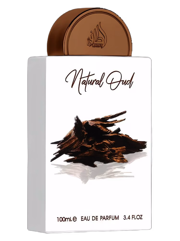 Lattafa Natural Oud Eau de Parfum, frasco y caja